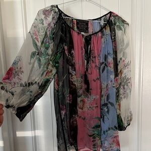 Johnny Was Jade Gisele Peasant Top silk blouse size Small